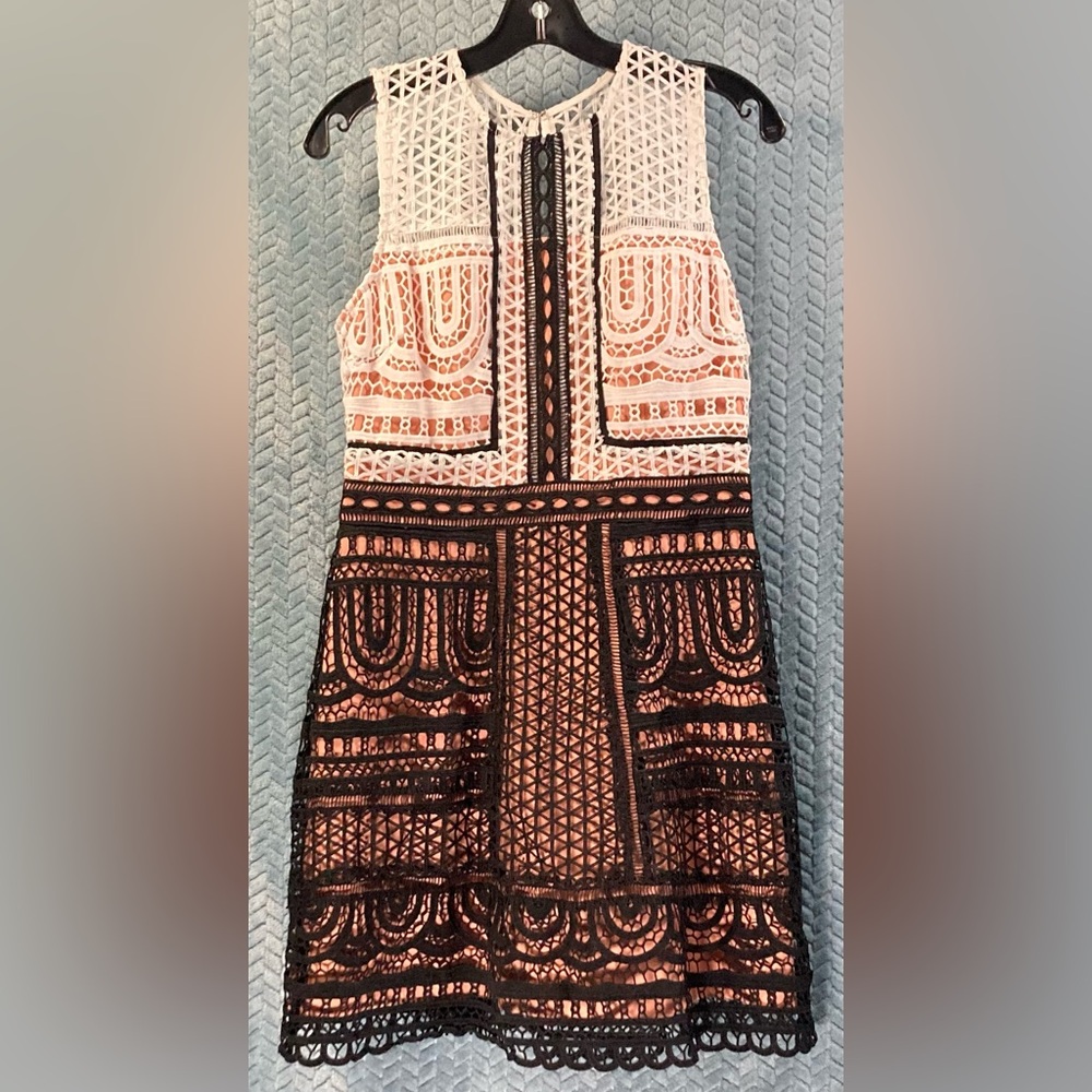 Gianni Bini White and Black Lace Accent Dress